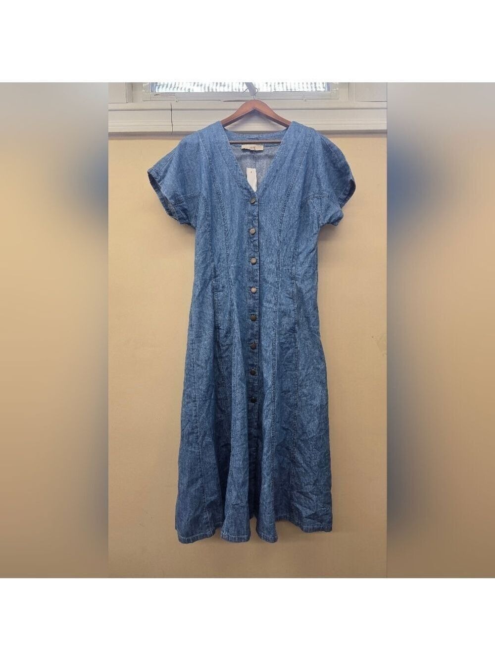 LOFT Chambray V-Neck Midi Pocket Dress